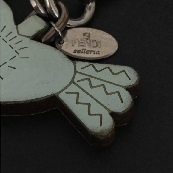FENDI Selleria Logo Heart Wooden Bag Charm/ Keychain Aqua Blue Silver Hardware - Picture 4 of 8